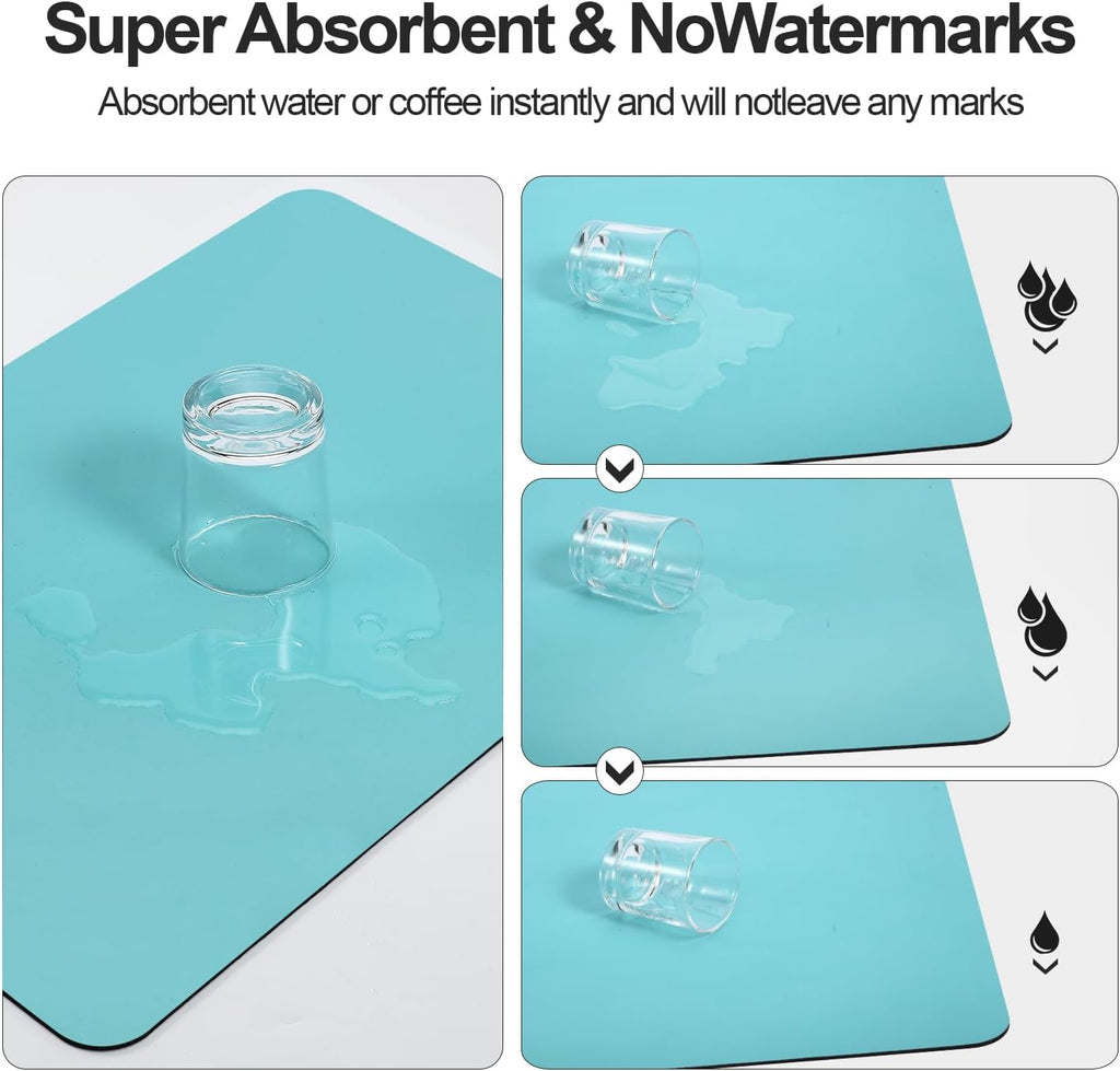 Dish Drying Mat for Kitchen Counter | Coffee Bar Mat for Countertops | Heat Resistant Drainer Mat with Non-slip Rubber Backed | Hide Stain Kitchen Absorbent Draining Mat | Turquoise 16"x24"