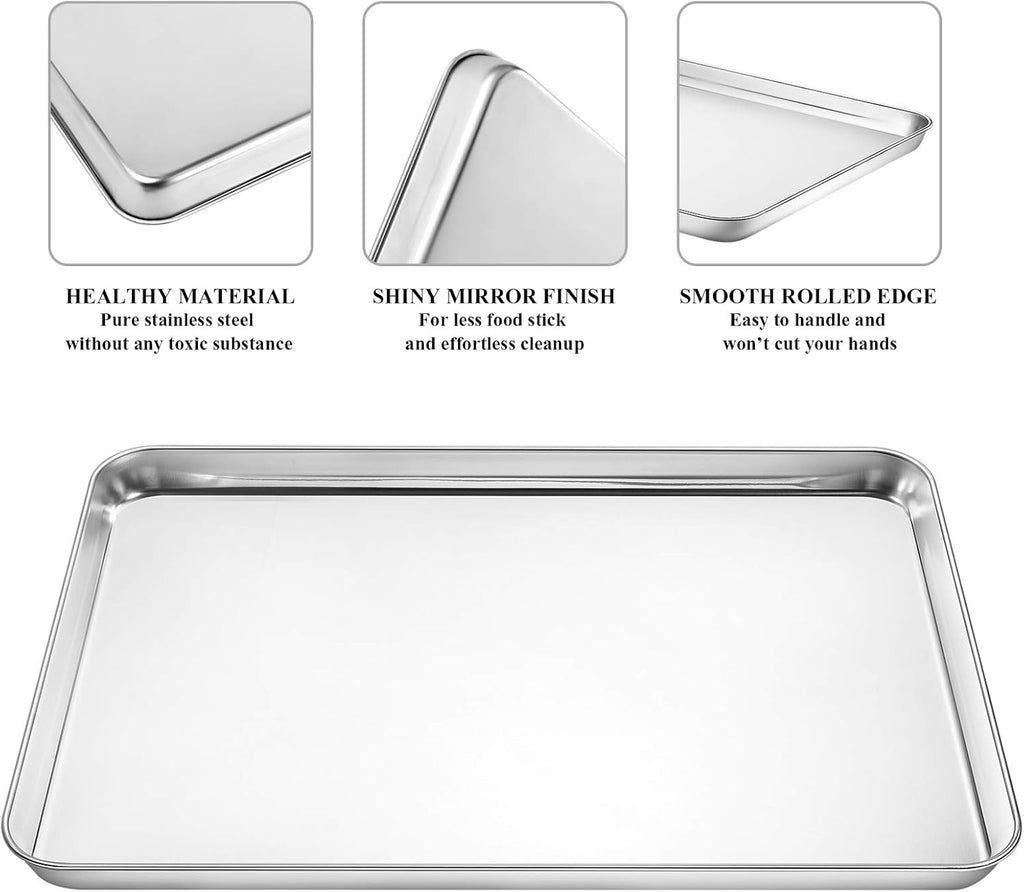 Baking Sheet with Cooling Rack Set [2 Sheets + 2 Racks], Deedro Stainless Steel Cookie Half Sheets Baking Pan Oven Tray with Rack, 17.3 x 12.3 x 1 Inch, Heavy Duty, Non-toxic, Dishwasher Safe
