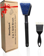 Nylon Grill Brush No Wire Bristle Barbecue Brush Grill Cleaning Kit, Safe Grill Scraper Brush for Outdoor Grill Cleaner with Hole, BBQ Brush Accessories Clean Cool Grates, Gift for Men/Dad 2-Piece Set