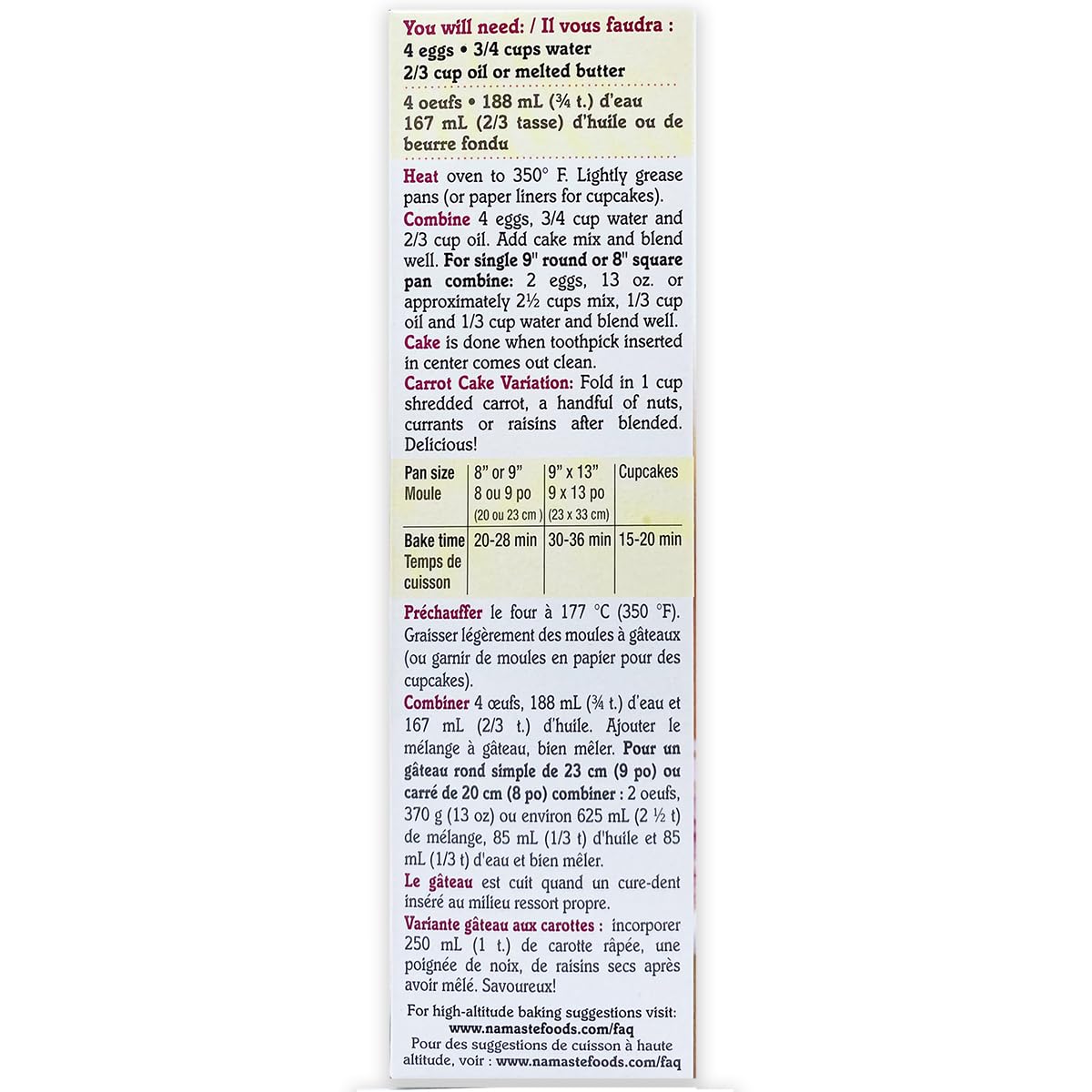 NAMASTE FOODS MIX CAKE SPICE WFGFDF 26OZ