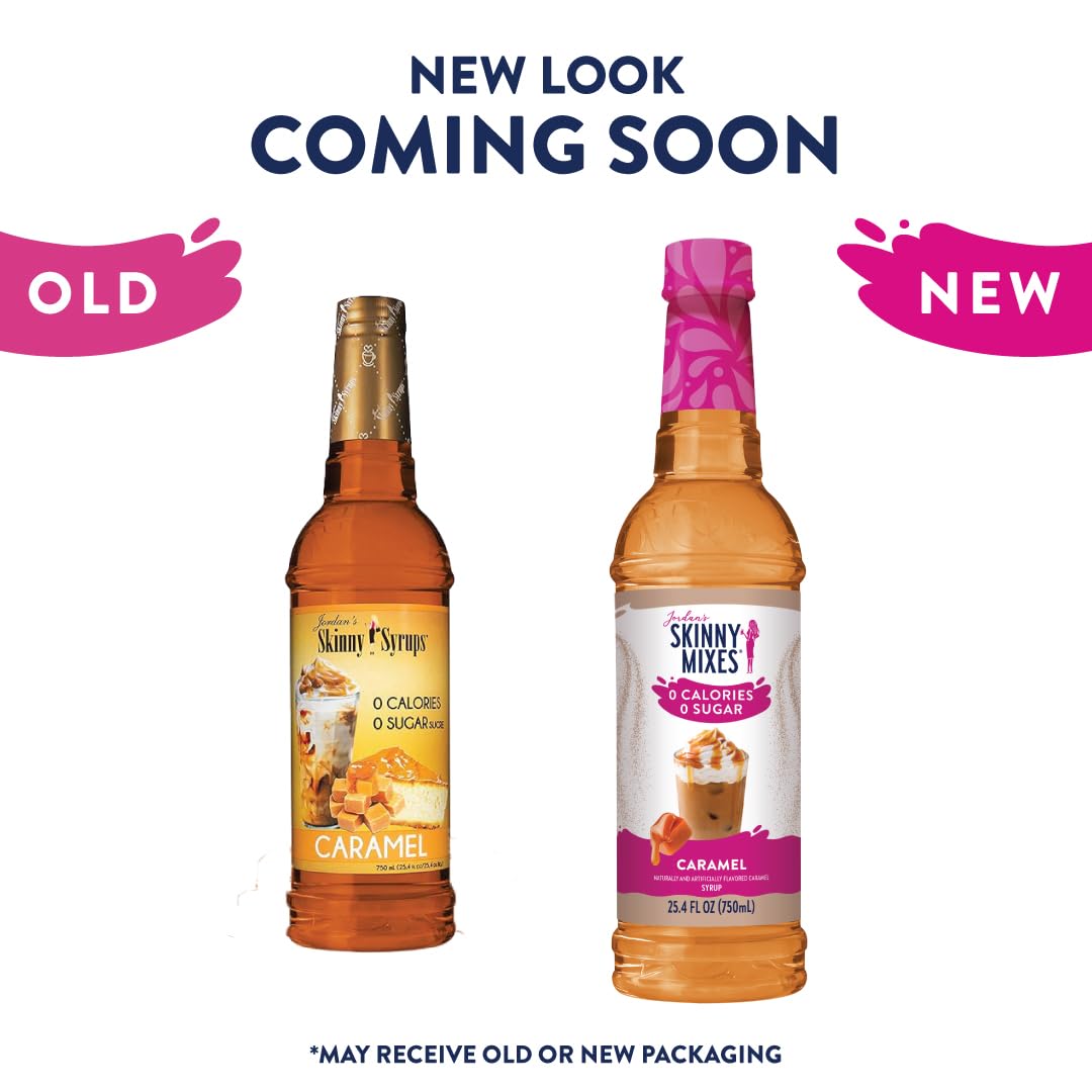 Jordan's Skinny Syrups Sugar Free Coffee Syrup, Caramel Flavor Drink Mix, Zero Calorie Flavoring for Chai Latte, Protein Shake, Food & More, Gluten Free, Keto Friendly, 25.4 Fl Oz, 6 Pack