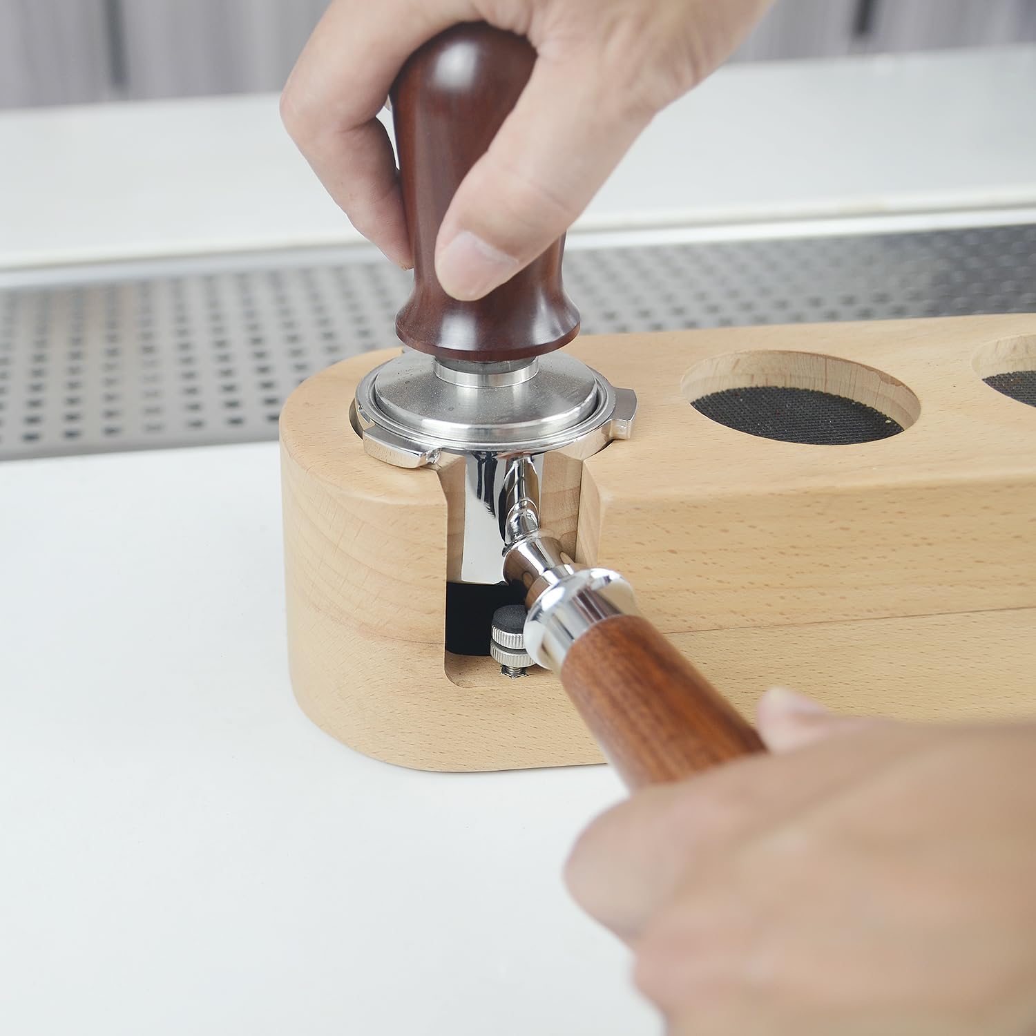 54mm Bottomless Portafilter 3 Ears Stainless Steel Espresso Portafilter Compatible with Puck Screen,Brush and Sandalwood Handle