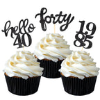 Black Glitter 40th Birthday Cupcake Toppers 40th Birthday Celebrating Party Decorations - Set of 24