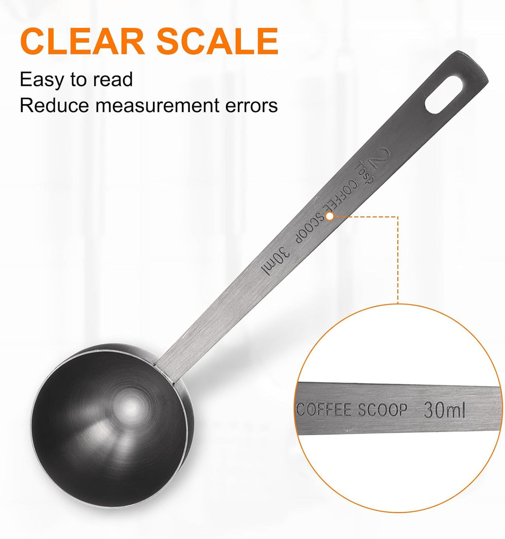 HARFINGTON 3pcs Coffee Scoop Spoon 2tbsp (6tsp, 30ml) 304 Stainless Steel Long Handle Teaspoon/Tablespoon Measuring Spoons Scoops for Tea Sugar Kitchen, Black