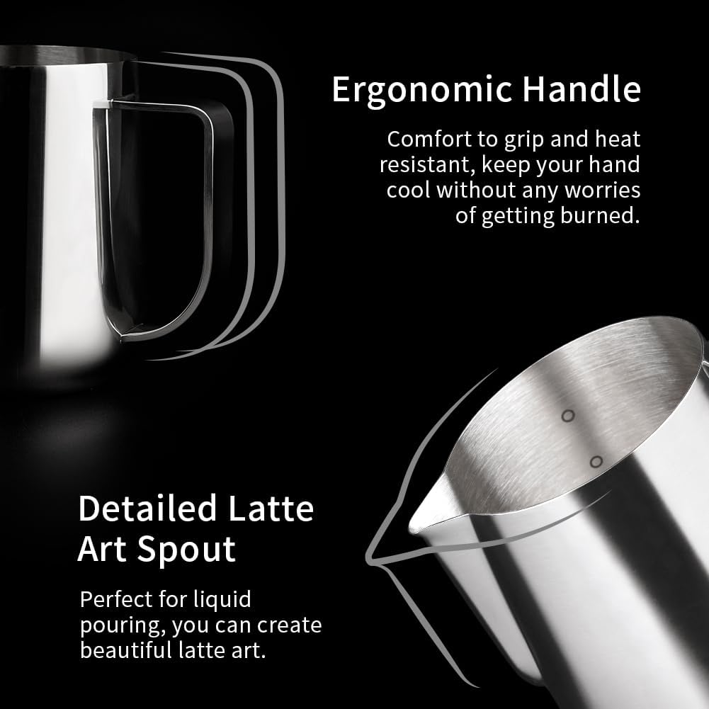 watchget Milk Frothing Pitcher 500ml/17oz Stainless Steel Espresso Steaming Pitcher Milk Coffee Cappuccino Latte Art Barista Steam Pitcher Milk Frothing Jug