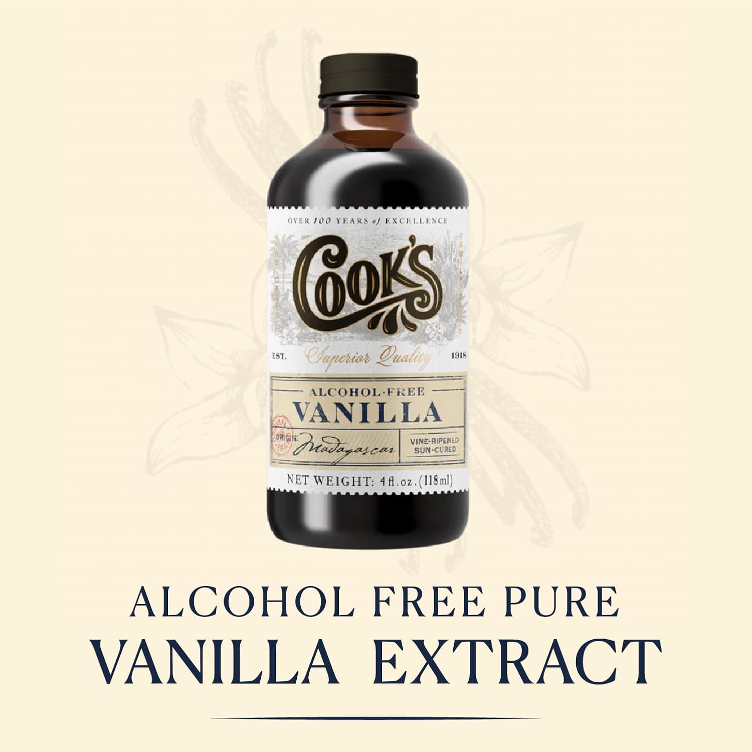 Cook's, Alcohol Free Pure Vanilla Flavoring, for Cooking, Baking, Desserts, Madagascar Vanilla Non-Alcoholic Extract Alternative, 32oz