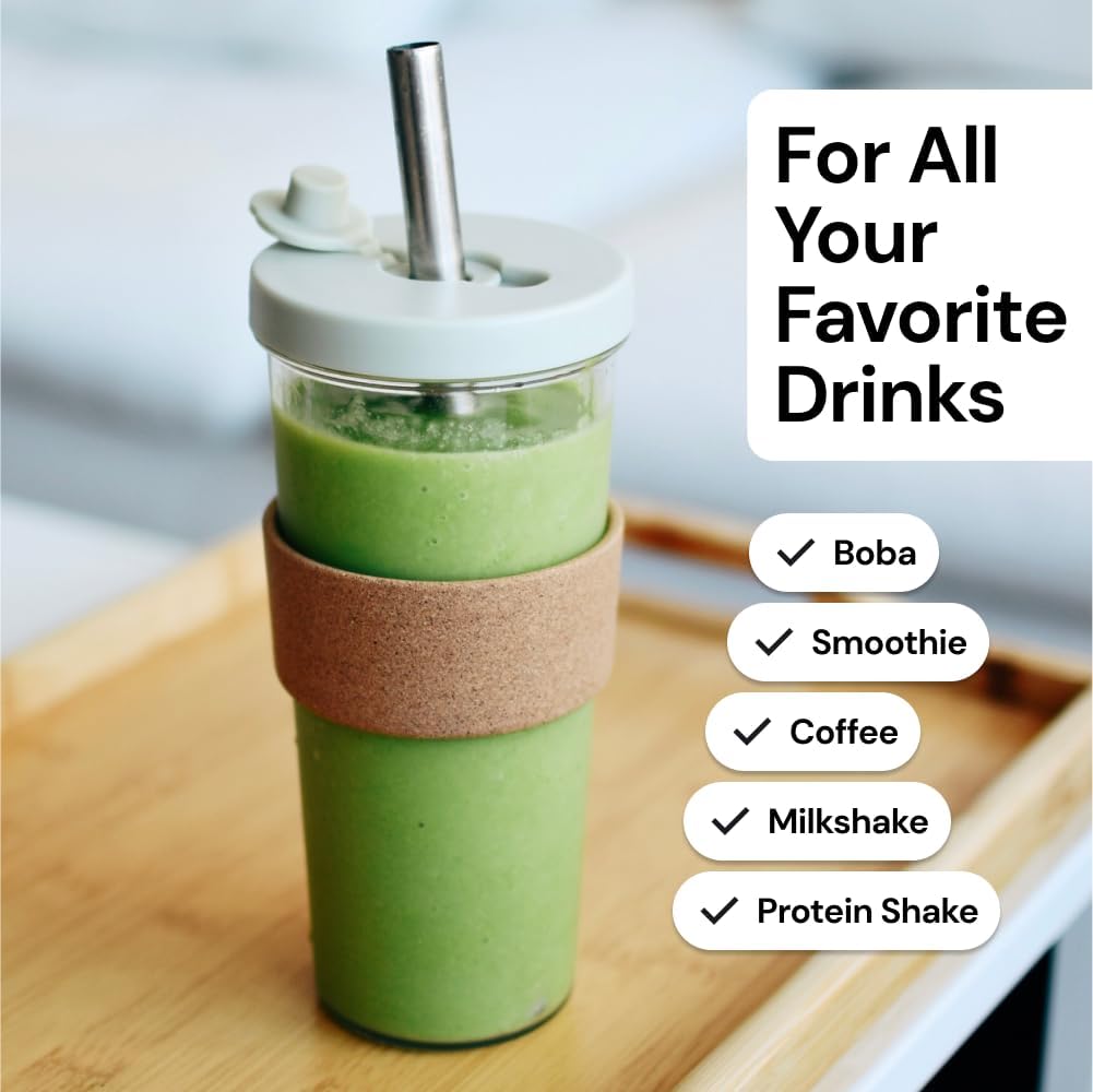 Dodoko Sage Green 24 oz Reusable Boba Cup and Straw Bubble Tea Cup with Wide Lid and Straw