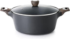 SENSARTE Nonstick Stock Pot with Lid, 2.6/4.5/6.6 QT Soup Pot Casserole Pot, Healthy Pasta Pot, Large Deep Cooking Pot, Big Sauce Pot Stew Pot, Induction Compatible, PFOA PFOS APEO Free, Black