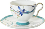 ACMLIFE Tea Cups and Saucers for 1, Bone China Teacup Set for Adults with Gold Trim and Gift Box, Blue and White Chinese English British Wedding Tea Set for One Coffee Cup Set 6.8 oz (Blue-Bamboo)