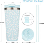 BJPKPK 22oz Tumbler With lid And Straw Stainless Steel Travel Coffee Mug Insulated Tumblers Cups,Light Blue Leopard