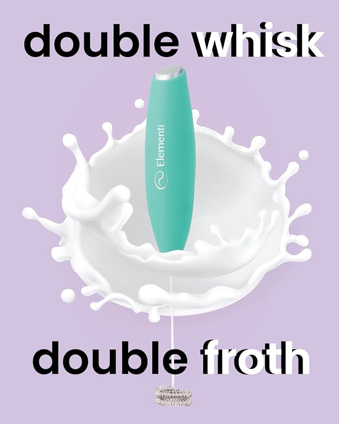 Elementi Electric Stirrer for Powder Drinks - Protein Powder Mixer for Drinks - Coffee Stirrers Electric Mini Whisk for Mixing - Greens Drink Mixer Wand (Mint Green)