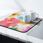 Dish Drying Mat, 16x18in, Watercolor Flower, Rubber Backed, Absorbent, Quick Dry, Fit Kitchen Counter, Bar, Under Sink, Dishes, Utensils, Dish Rack