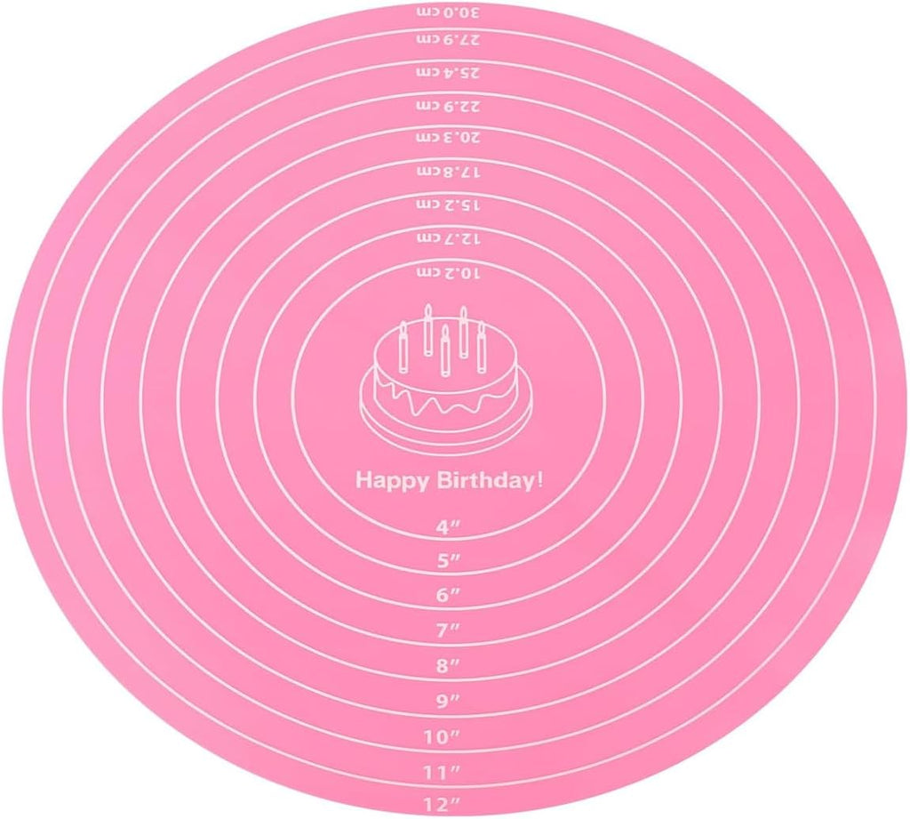 Silicone Baking Mat Cake Mat Silicone Cake Mat Silicone Baking Mat with Measurements for CakeTurntable Stand Non-Stick Heat Resistant Pastry Baking Sheet -Pink