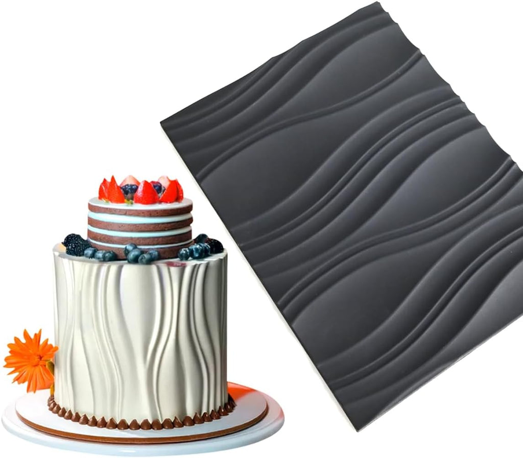 mostsom Silicone Fondant Mold Wave Pattern Embossing Mat for Cake Decorating DIY Clay, Jewelry, Pastry, Candy Making - Non-Stick Flexible Border Design (A_ Wave)