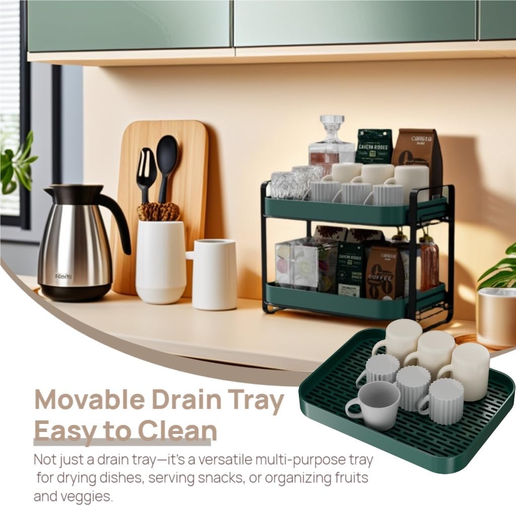 2-Tier Cup Drying Rack & Coffee Bar Accessories With Tray - Mug Holder for Countertop, Baby Bottle Organizer, Sippy Cup Storage, Tea & Glass Organizer