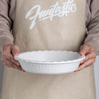 Fun Elements Ceramic Pie Pan, 9 Inch Pie Dish for Baking, Ruffled Pie Plate, Non-Stick Deep Dish Pie Pan for Apple Pie and Pot Pie, Thanksgiving Christmas Gifts, Set of 2, White