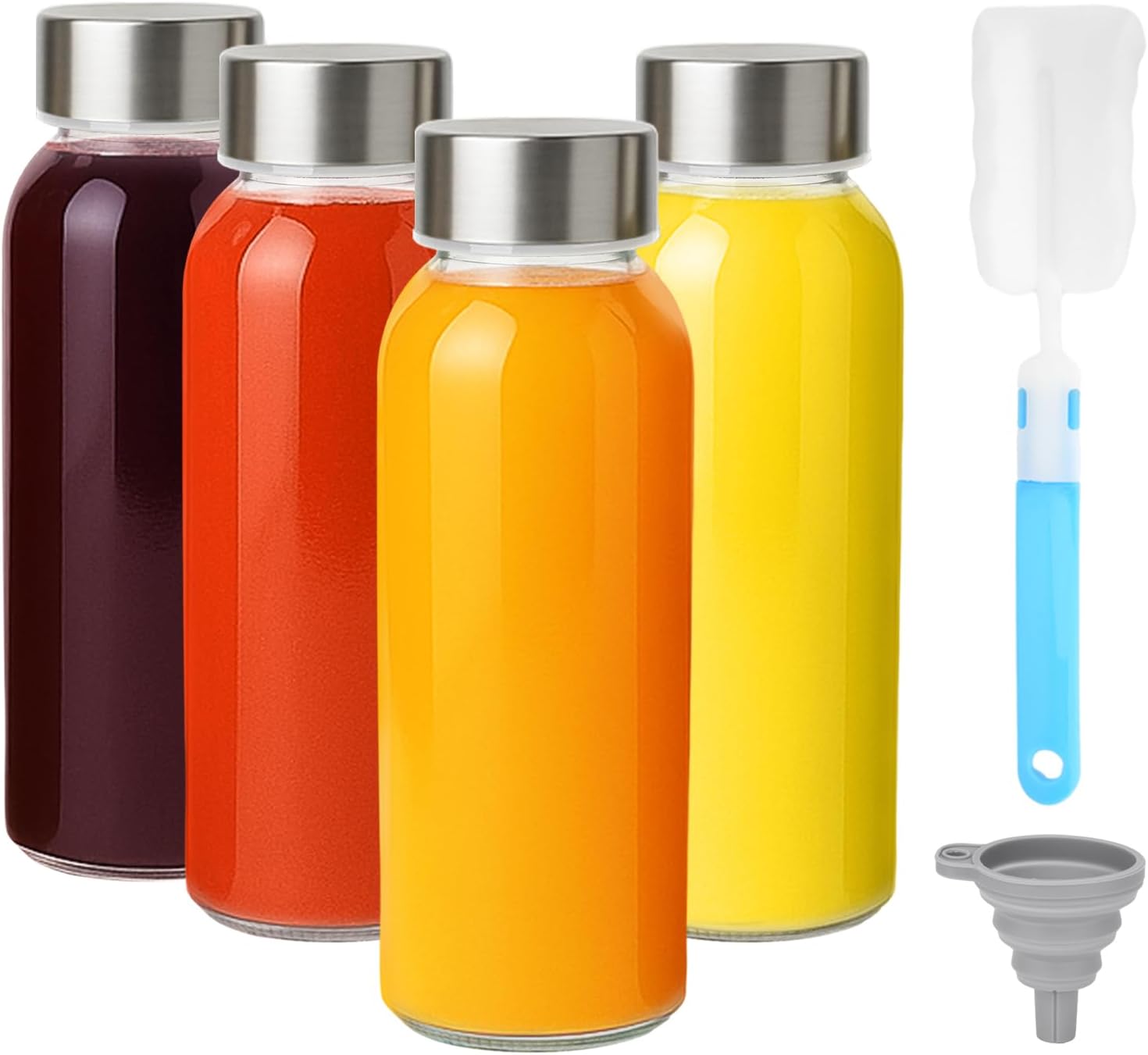 Zukro Glass Water Bottles with Lids 10 oz, Reusable Clear Juice Bottles With Stainless Steel Airtight Cap for Juicing, 100% Leak Proof Juice Drinking Jar for Ginger and Milk, BPA Free