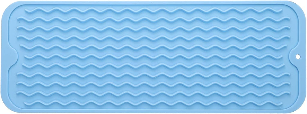 Silicone Dish Drying Mat for Multiple Usage,Easy clean,Eco-friendly,Heat-resistant Silicone Mat for Kitchen Counter,Sink,Bar,Bottle,or Cup Light Blue M 17 inches x 6 inches