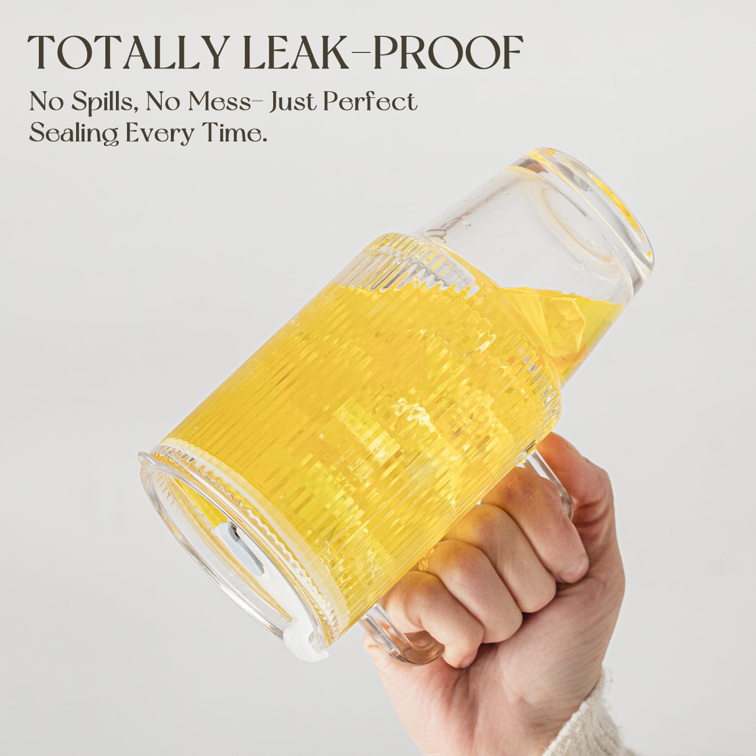 KEMORELA 6-Pack 24oz Glass Cups with Lids and Straws, Ribbed Textured Tumblers with Handle, Reusable Clear Drinking Glasses for Iced Coffee, Bubble Tea, Dishwasher Safe, Drinkware Set