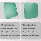 Square Green Decorative Serving Tray with Handles, Versatile Ottoman Tray for Coffee Table, Entertaining, Outdoor Patio, Living Room, 13”*13”*1.6”