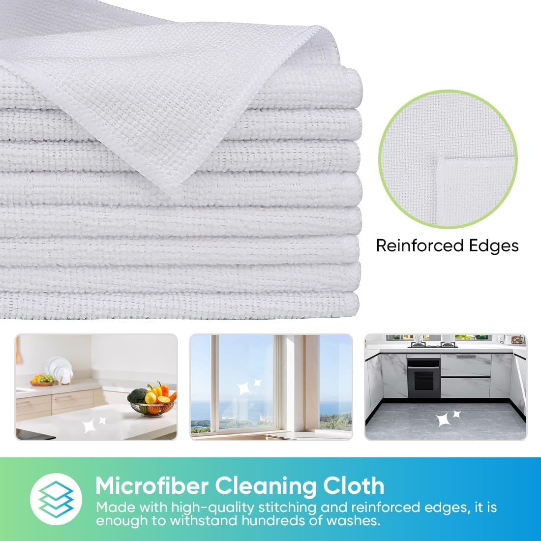 HOMEXCEL White Microfiber Cleaning Cloth, 24 Pack Cleaning Towels for Kitchen, Lint Free, Scratch-Free, Highly Absorbent, and Reusable Cleaning Rags for House, Window and Glass, Cars, 11.5 X11.5 inch