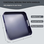 Square Navy Blue Decorative Serving Tray with Handles, Versatile Ottoman Tray for Coffee Table, Entertaining, Outdoor Patio, Living Room, 13”*13”*1.6”