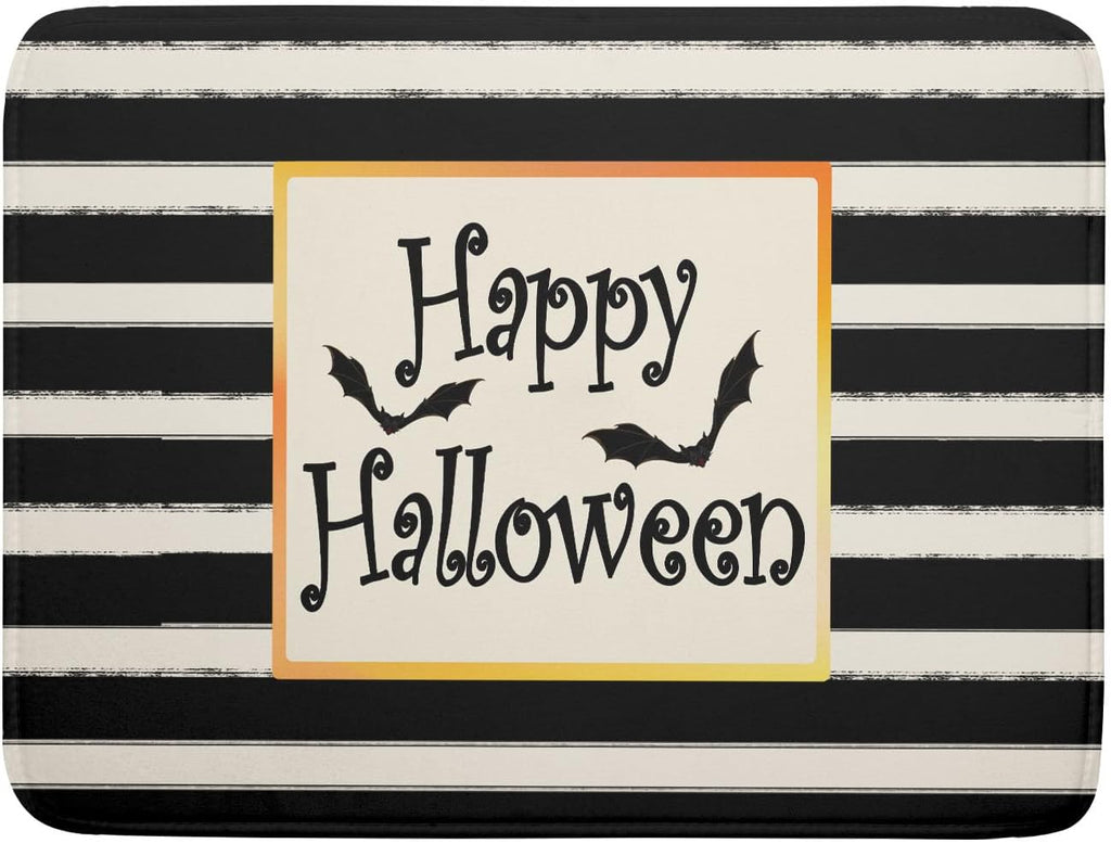 Happy Halloween Bats Dish Drying Mat for Kitchen Counter,Black and White Stripe Drying Mat 18 x 24 Inch with High Absorbent Microfiber Dish Drying Pad Dish Rack Pad Drainer Mat for Coffee Bar