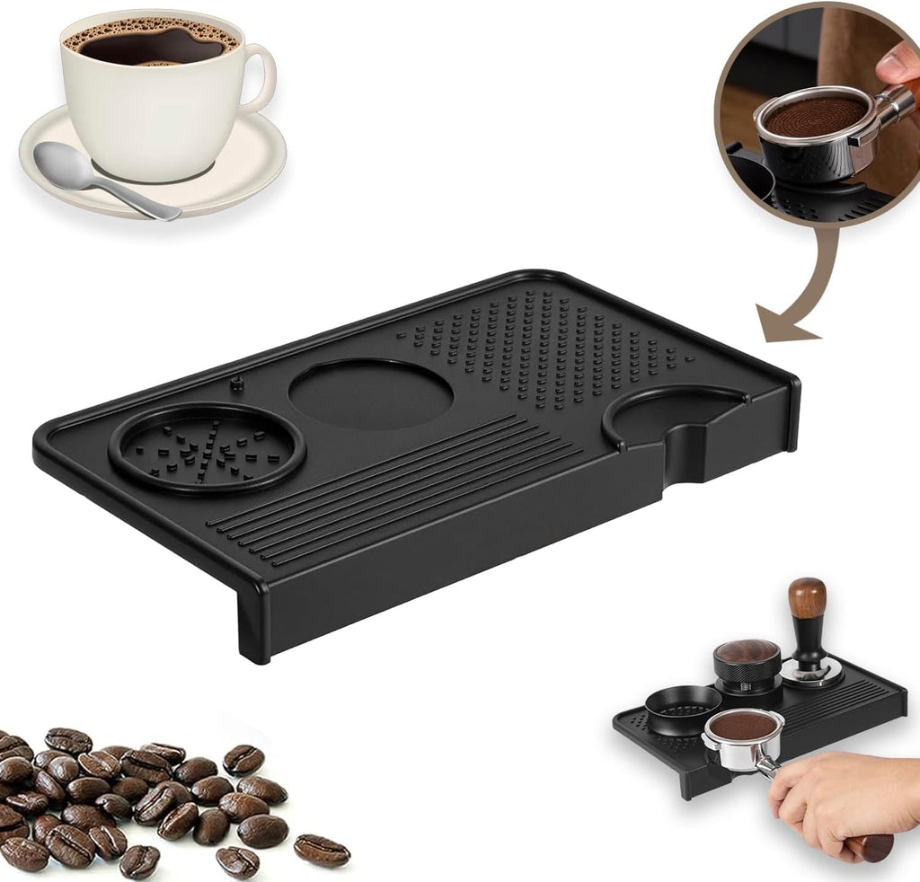 Espresso Tamping Mat,Silicone Tamping Mat,10.4 in. x 5.5 in.Coffee Machine Accessory,Waterproof and Heat Resistant Black