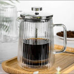 French Press Coffee Maker – 650ml (22oz) | Double-Wall Borosilicate Glass - Makes 4–5 Cups (1Cup = 4oz or 118ml) | Ribbed Manual Brewer with Stainless Steel Mesh Filter for Coffee & Tea