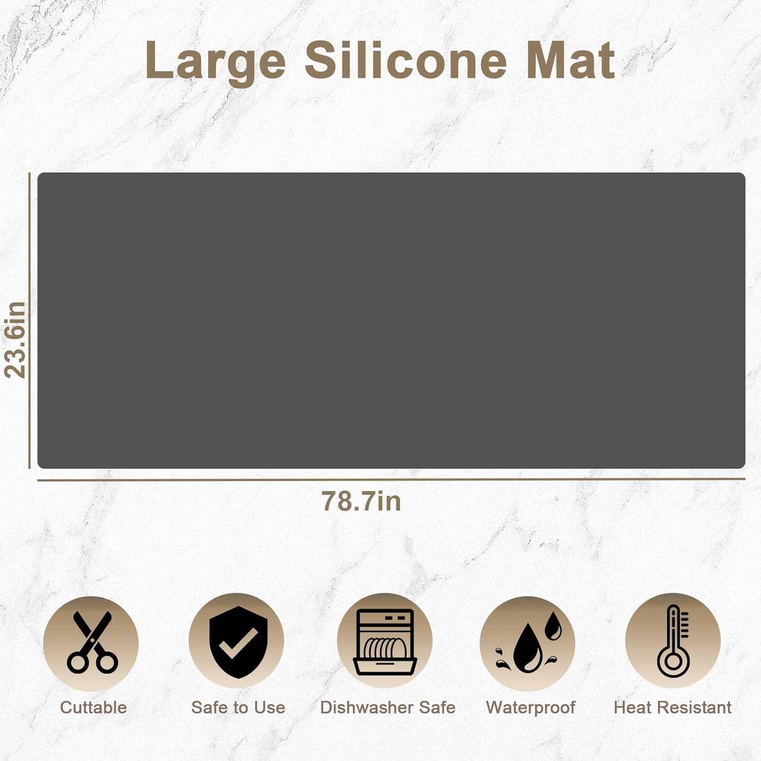78.7"x23.6"(200cmx60cm) Large Silicone Mats for Countertop, Heat Resistant Mat, Waterproof Nonslip Silicone Kitchen Counter Mat, Nonstick Table Placemat, Multipurpose Mat, Light Gray