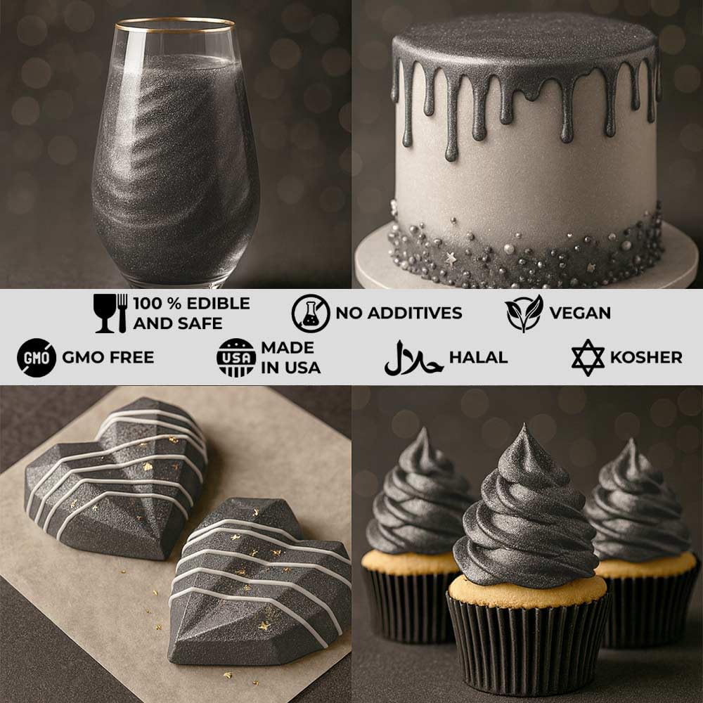 Bulk (20g) Black Luster Dust Edible Cake Decorations, Edible Black Dust for Cakes, Black Edible Luster Dust for Cupcake Decorations, Cake Drip, Black Fondant for Cakes and Black Edible Paint