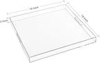 18×18 Inches Clear Acrylic Serving Tray with Handles Extra Large Ottoman Tray Decorative Trays Spill-Proof Coffee Table Space Saver Oversize Counter top Organizer Platter with Safe Edge