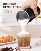 4-in-1 Electric Milk Frother and Steamer, Milk Steamer and Cold Foam Maker, Hot Chocolate Maker, Frother for Coffee, Latte, Macchiato, Cappuccino, BPA Free, Black