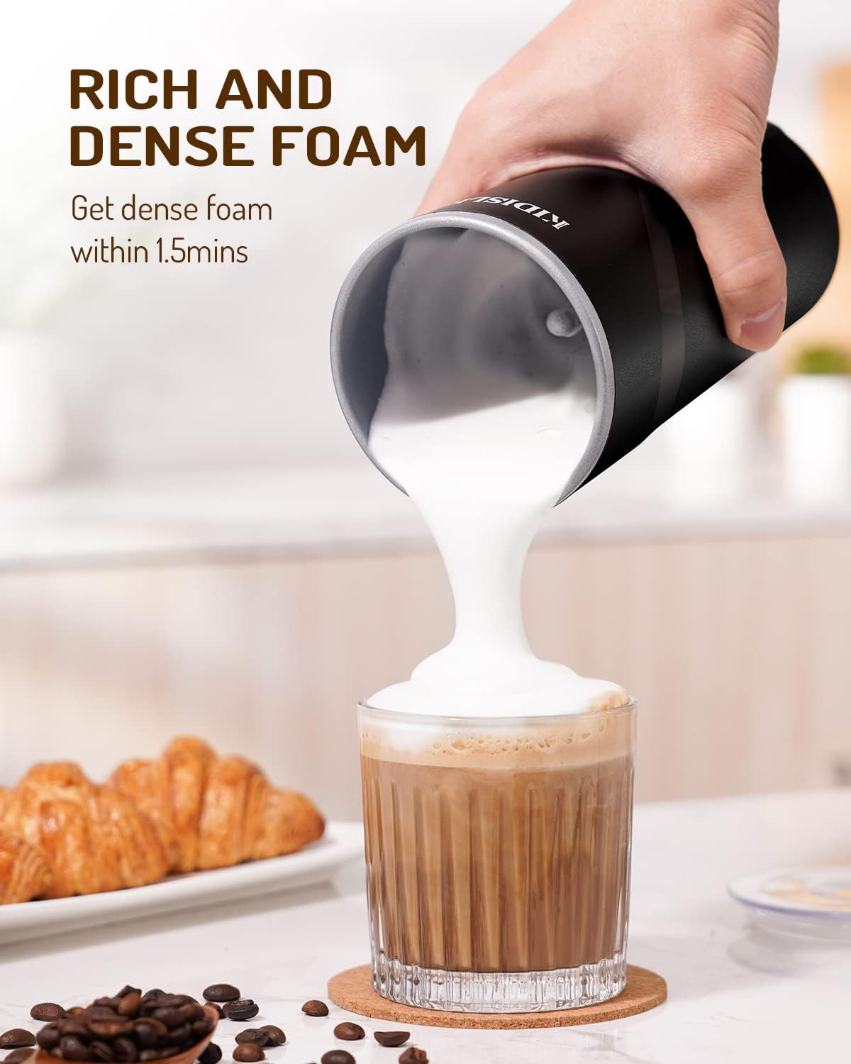 4-in-1 Electric Milk Frother and Steamer, Milk Steamer and Cold Foam Maker, Hot Chocolate Maker, Frother for Coffee, Latte, Macchiato, Cappuccino, BPA Free, Black