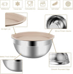 Mixing Bowls Set, 27PCS Khaki Mixing Bowls With Lids Set Stainless Steel Kitchen Large Nesting Metal Bowl 7QT to 1.5QT, Measuring Cups and Spoons for Prepping Cooking Serving