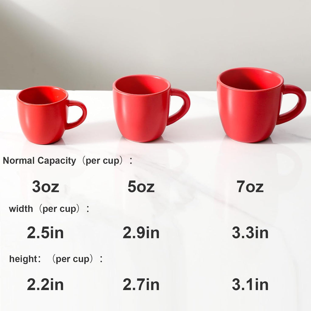 Hasense Espresso Cups Set of 4 Perfect for Demitasse, Cappuccino, Tea Bag and Juice, 5 Ounce Ceramic Stackable Mini Coffee Mugs Suit for Espresso Machine and Coffee Maker, Red