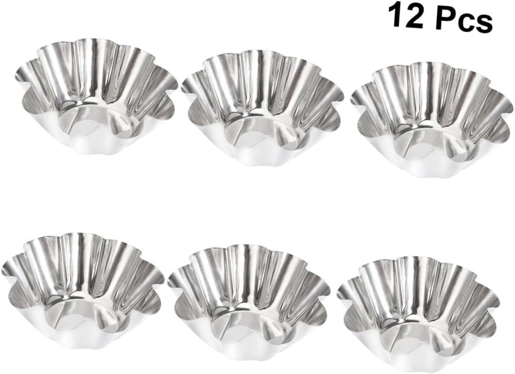Mikinona 12pcs Non- Stick Tart Pans Tart Mould Egg Tart Molds Stainless Steel Tart Baking Mold Oven Pans Nonstick Bakeware Cupcake Wrapper Egg Tart Baking Cups Tart Tin Mini Non Stick Pan