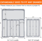 Expandable Silverware Drawer Organizer BPA Free Cutlery Organizer Small Utensil Organizer for Kitchen Drawers Adjustable Spoons Forks Knives Storage Divider, Gray