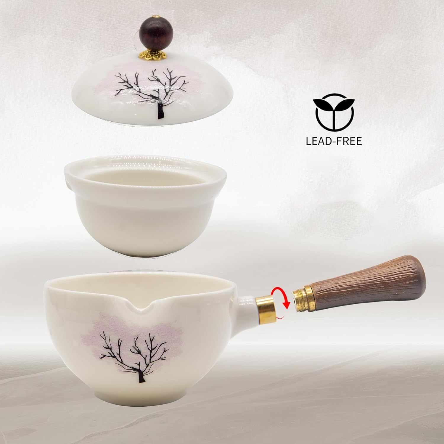 LURRIER Porcelain Chinese Gongfu Tea Set,Portable Teapot Set with 360 Rotation Tea maker and Infuser,Portable All in One Gift Bag for Travel,Home,Gifting,Outdoor and Office (Sakura)