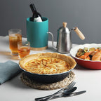 Sweejar Ceramic Pie Pan, 10 Inches Round Baking Dish for Dinner, Non-Stick Plate With Soft Wave Edge for Apple, Pumpkin, Pot Pies (Navy)