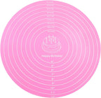 Hitefu 12 Inch Round Silicone Cake Mat, Silicone Baking Mat with Measurement for Cake Turntable & Rolling Dough (Pink)