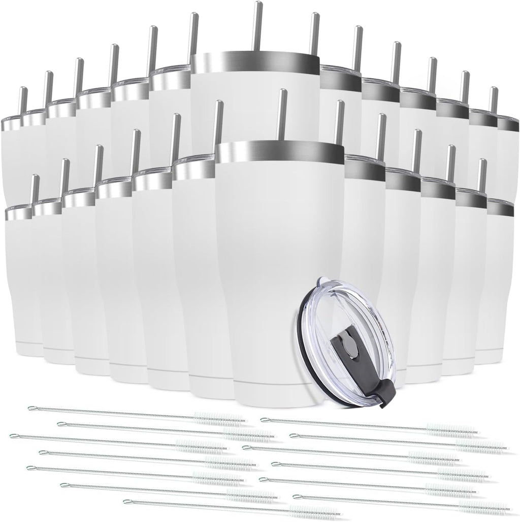 25 Pack 20oz Stainless Steel Tumblers Bulk Reusable Travel Mugs with Lid, Double Wall Powder Coated Coffe Cup for Home, Office, Outdoor Suitable for Vehicle Cup Holders