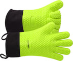 GEEKHOM BBQ Gloves Heat Resistant Oven Mitts - Silicone Grilling Gloves with 13.7" Arm Protection - Waterproof Pot Holder Non-Slip for Men & Women, Kitchen Outdoor Cooking, Baking, Camping, Green