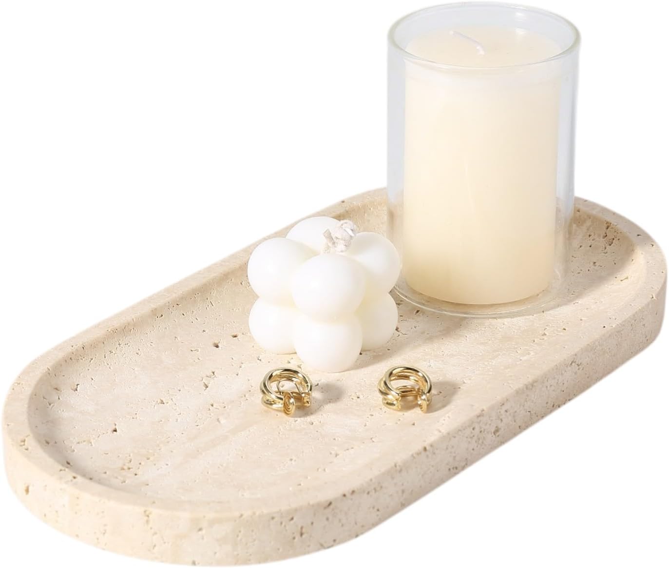 Koville Natural Marble Tray for Bathroom Counter, 10" x 5" Travertine Marble Storage Trays for Perfume, Cosmetics, Jewelry, Vanity Tray Stone Trays for Home, Decorative Tray for Dresser Organizer