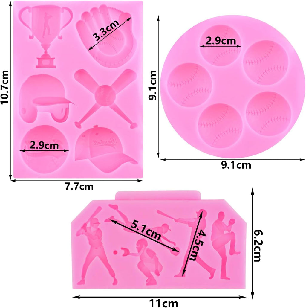 Mujiang Baseball Fondant Molds Sports Theme Silicone Molds Baseball Cap Bat Cake Decoration Mold For Cake Decorating Chocolate Gum Paste Candy Polymer Clay Set Of 3