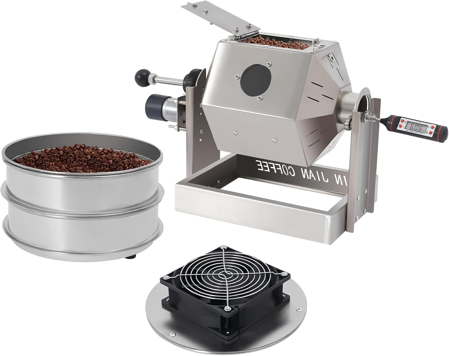 Coffee Bean Roaster with Coffee Bean Cooler, Gas 500g Coffee Bean Baker Drum Type Automatic Coffee Bean Roasting Machine for Home and Commercial Use