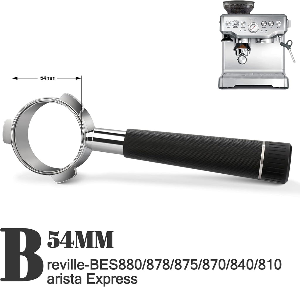 54mm Bottomless Portafilter for Breville Barista Express, BES870XL, BES870BSXL, BES878BSS, BES880BSS and More Breville Espresso Machine (Aluminum Alloy Handle-Black)