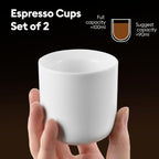 A set of 2 matte white ceramic espresso cups, thickened cup walls, slanted mouth design, each with a capacity of 3 ounces, hand washable only