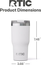 RTIC 20oz Essential Tumbler with Lid, Insulated, Stainless Steel, Metal, Double Wall Vacuum-Insulation, Ceramic Lined, Travel Cup for Iced Coffee, Tea, Hot and Cold Drink, White