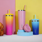 BJPKPK 22oz Stainless Steel Insulated Tumbler With lid And Straw Travel Coffee Thermal Tumblers Cup For Women And Men,Pink Yellow Rose